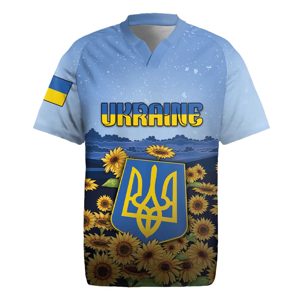 Personalized Ukraine Rugby Jersey Coat Of Arms On Sunflower Field - Wonder Print Shop
