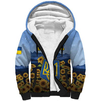 Personalized Ukraine Sherpa Hoodie Coat Of Arms On Sunflower Field - Wonder Print Shop