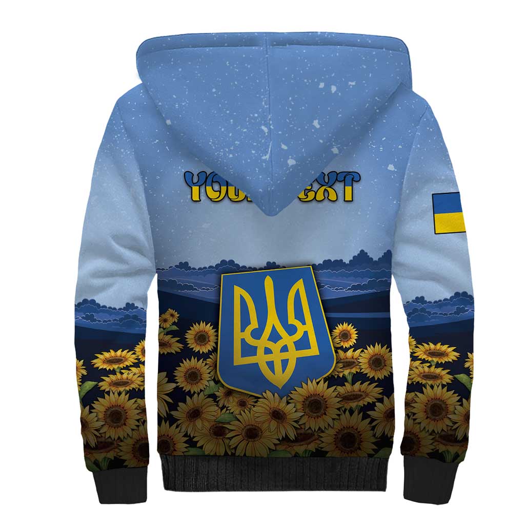 Personalized Ukraine Sherpa Hoodie Coat Of Arms On Sunflower Field - Wonder Print Shop