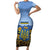 Personalized Ukraine Short Sleeve Bodycon Dress Coat Of Arms On Sunflower Field - Wonder Print Shop