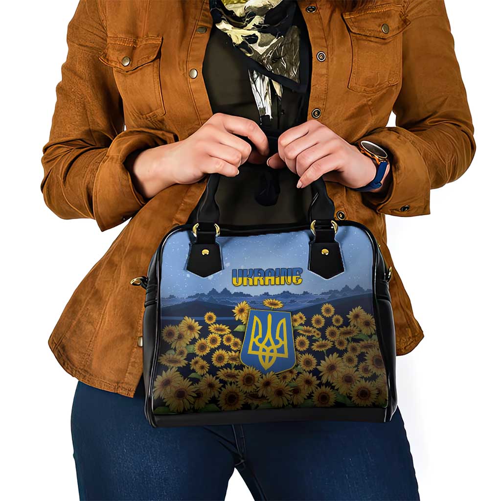 Ukraine Shoulder Handbag Coat Of Arms On Sunflower Field - Wonder Print Shop