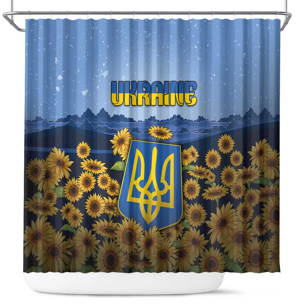 Ukraine Shower Curtain Coat Of Arms On Sunflower Field - Wonder Print Shop