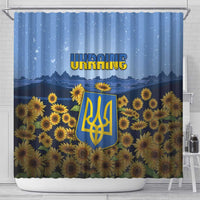 Ukraine Shower Curtain Coat Of Arms On Sunflower Field - Wonder Print Shop