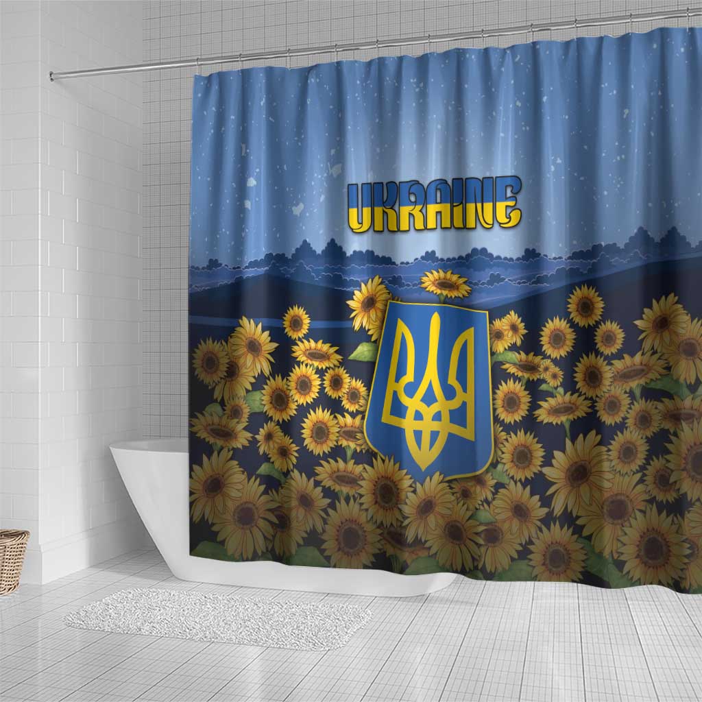 Ukraine Shower Curtain Coat Of Arms On Sunflower Field - Wonder Print Shop