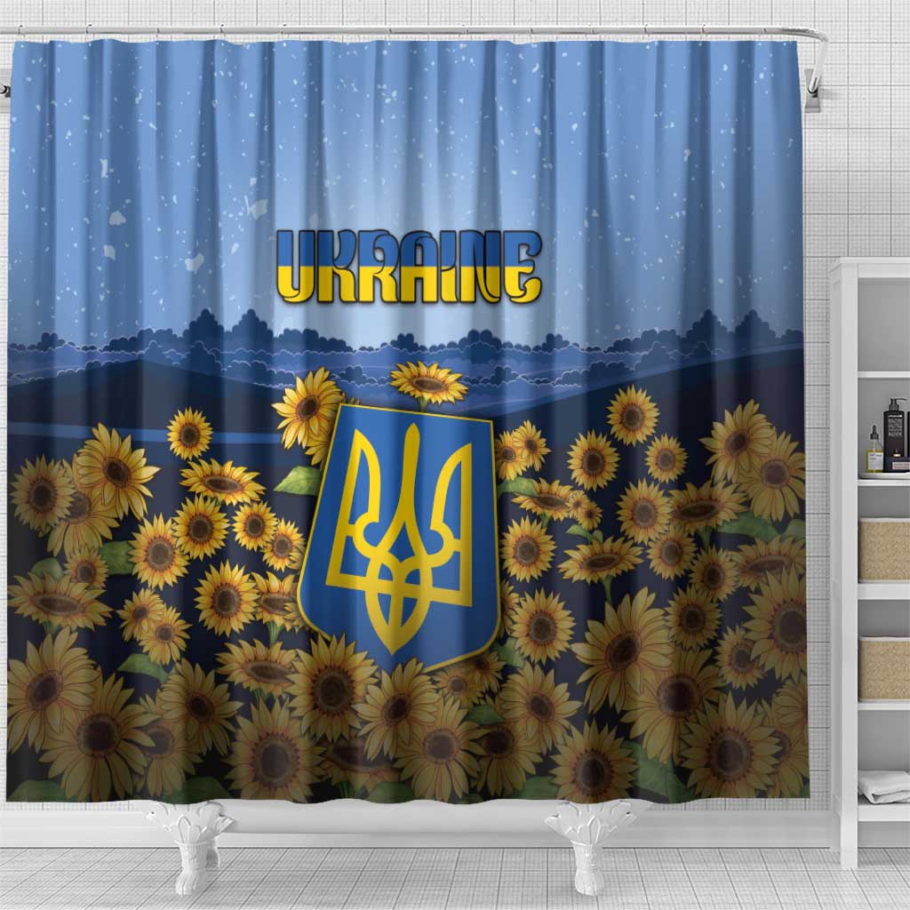 Ukraine Shower Curtain Coat Of Arms On Sunflower Field - Wonder Print Shop