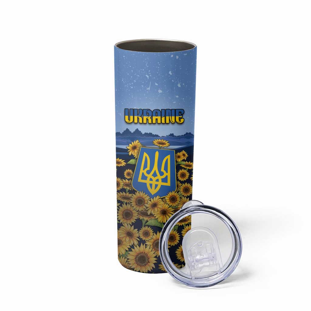 Personalized Ukraine Skinny Tumbler Coat Of Arms On Sunflower Field - Wonder Print Shop