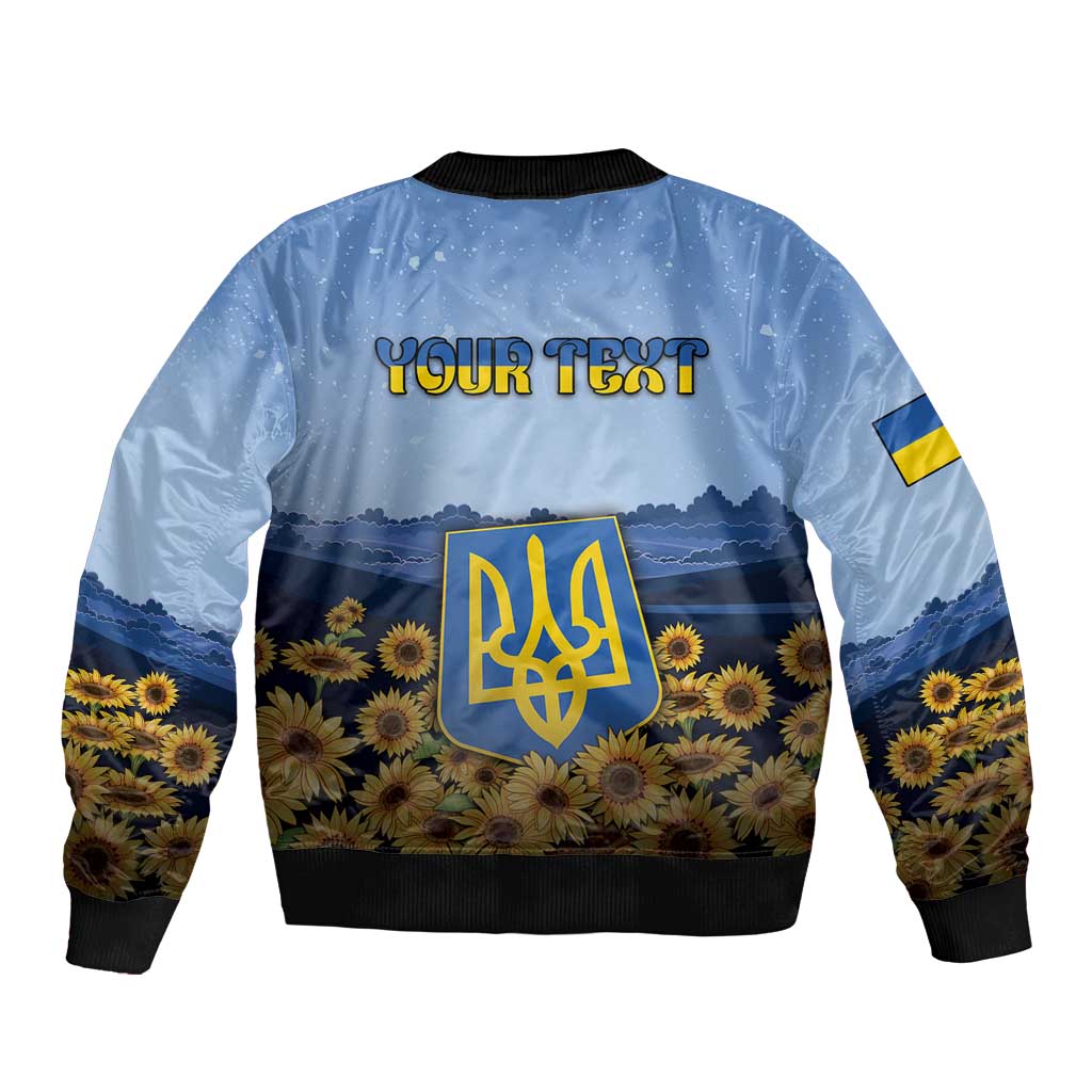 Personalized Ukraine Sleeve Zip Bomber Jacket Coat Of Arms On Sunflower Field - Wonder Print Shop