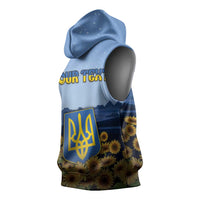 Personalized Ukraine Sleeveless Hoodie Coat Of Arms On Sunflower Field - Wonder Print Shop
