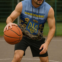 Personalized Ukraine Sleeveless Hoodie Coat Of Arms On Sunflower Field - Wonder Print Shop