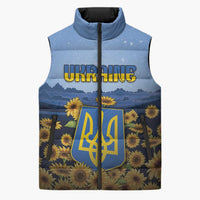 Personalized Ukraine Sleeveless Puffer Jacket Coat Of Arms On Sunflower Field - Wonder Print Shop