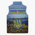 Personalized Ukraine Sleeveless Puffer Jacket Coat Of Arms On Sunflower Field - Wonder Print Shop
