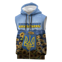 Personalized Ukraine Sleeveless Zip Hoodie Coat Of Arms On Sunflower Field - Wonder Print Shop