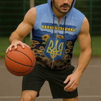 Personalized Ukraine Sleeveless Zip Hoodie Coat Of Arms On Sunflower Field - Wonder Print Shop