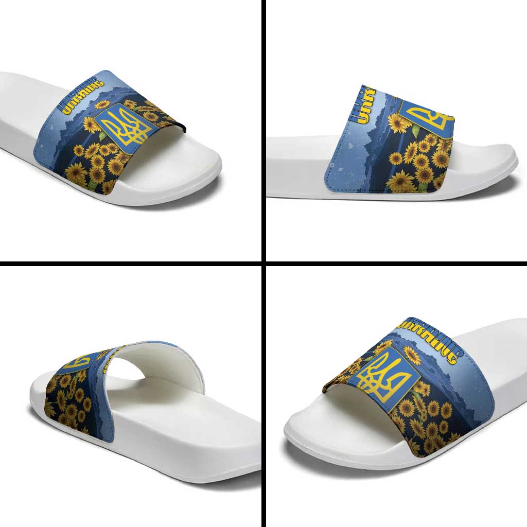 Ukraine Slide Sandals Coat Of Arms On Sunflower Field - Wonder Print Shop