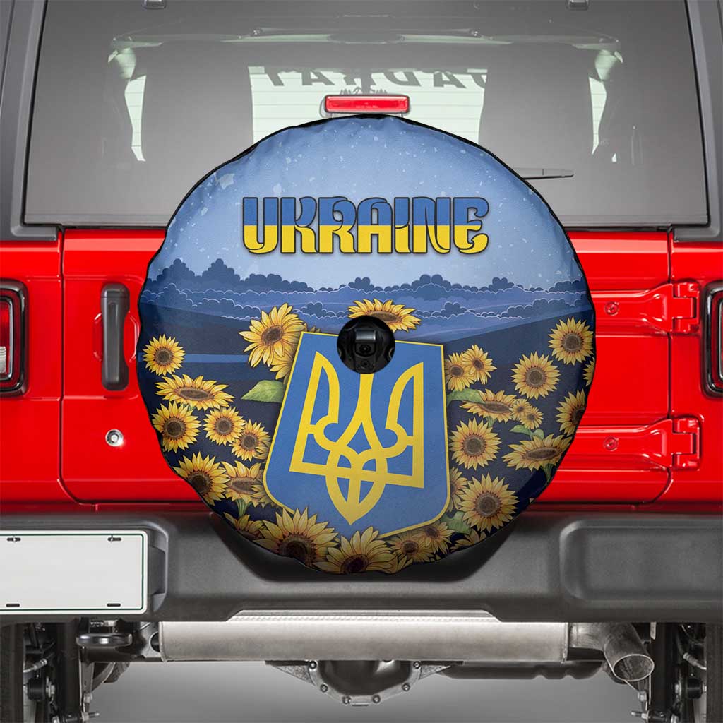 Ukraine Spare Tire Cover Coat Of Arms On Sunflower Field - Wonder Print Shop