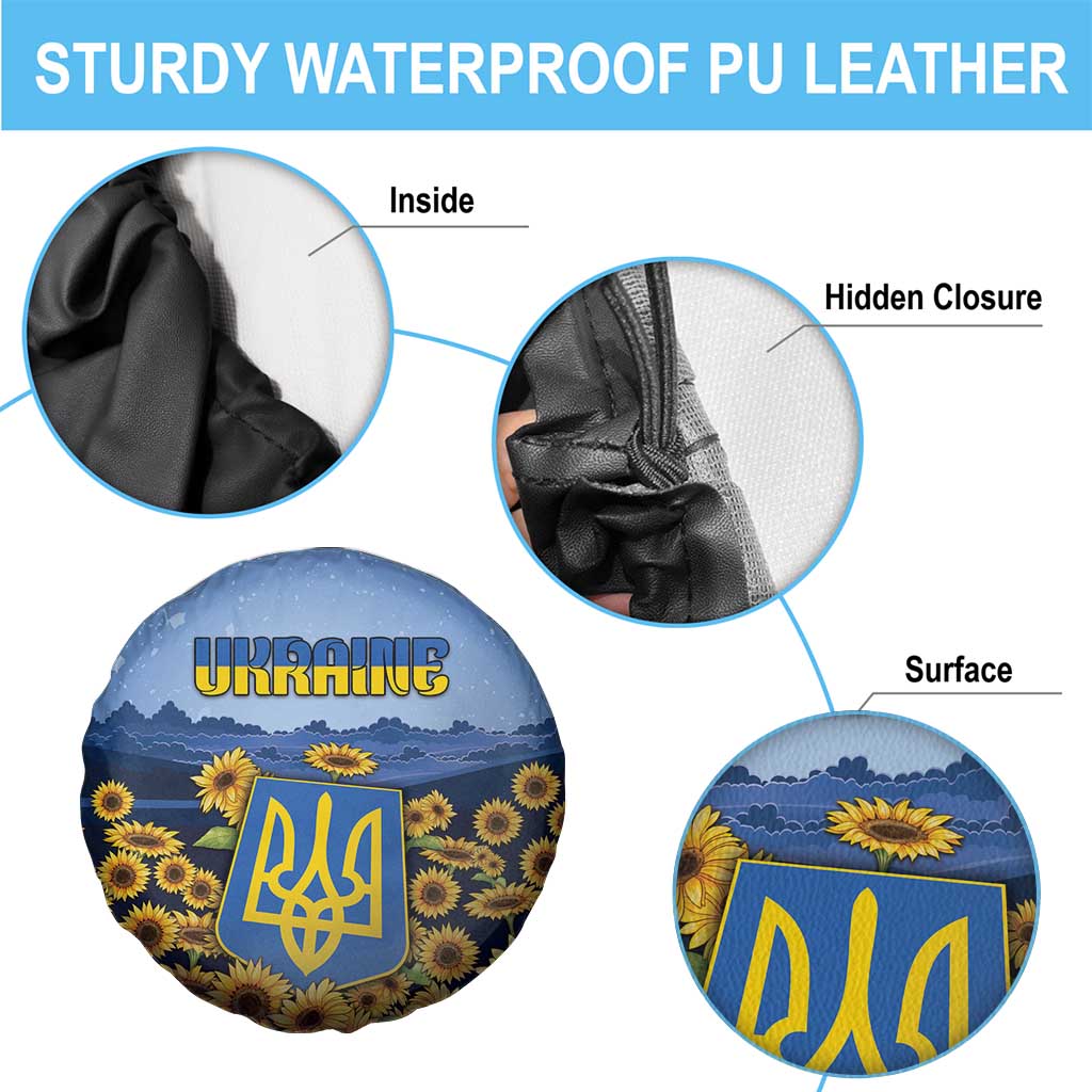 Ukraine Spare Tire Cover Coat Of Arms On Sunflower Field - Wonder Print Shop