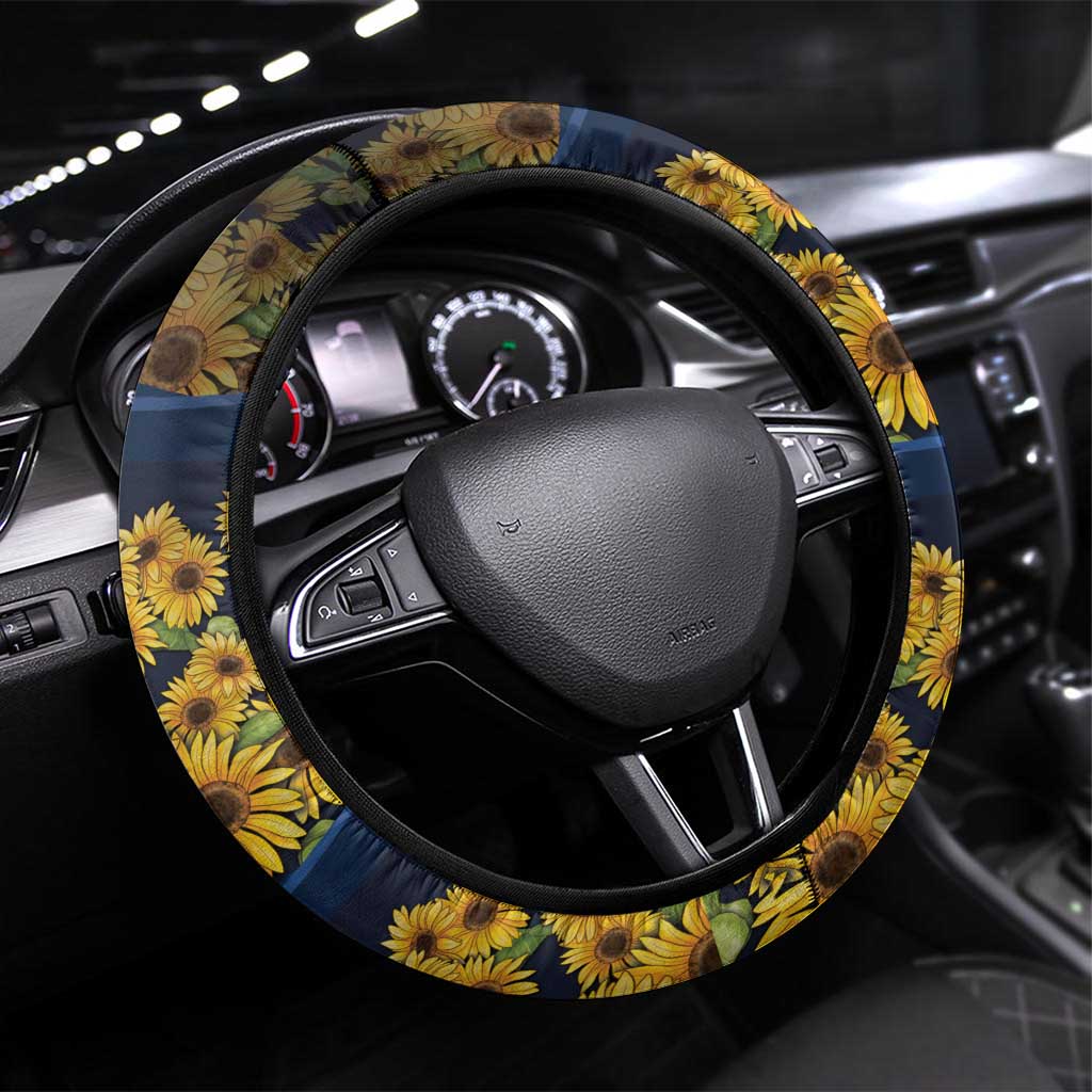 Ukraine Steering Wheel Cover Coat Of Arms On Sunflower Field - Wonder Print Shop