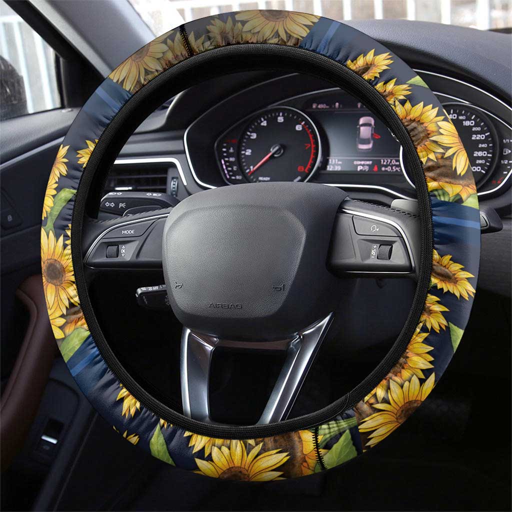 Ukraine Steering Wheel Cover Coat Of Arms On Sunflower Field - Wonder Print Shop