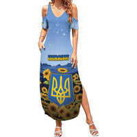 Personalized Ukraine Summer Maxi Dress Coat Of Arms On Sunflower Field - Wonder Print Shop