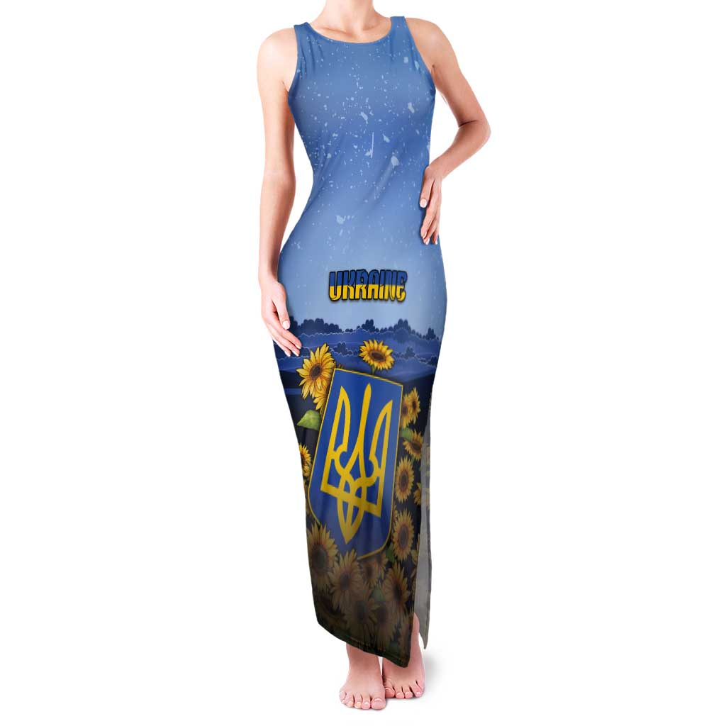 Personalized Ukraine Tank Maxi Dress Coat Of Arms On Sunflower Field - Wonder Print Shop