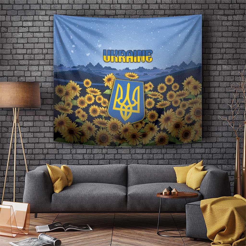 Ukraine Tapestry Coat Of Arms On Sunflower Field - Wonder Print Shop