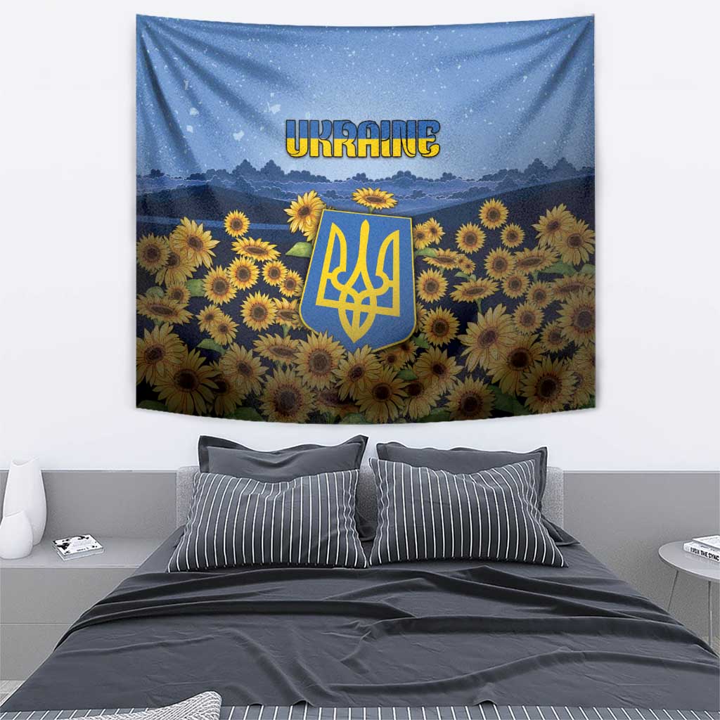 Ukraine Tapestry Coat Of Arms On Sunflower Field - Wonder Print Shop