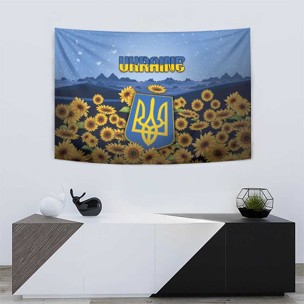 Ukraine Tapestry Coat Of Arms On Sunflower Field - Wonder Print Shop