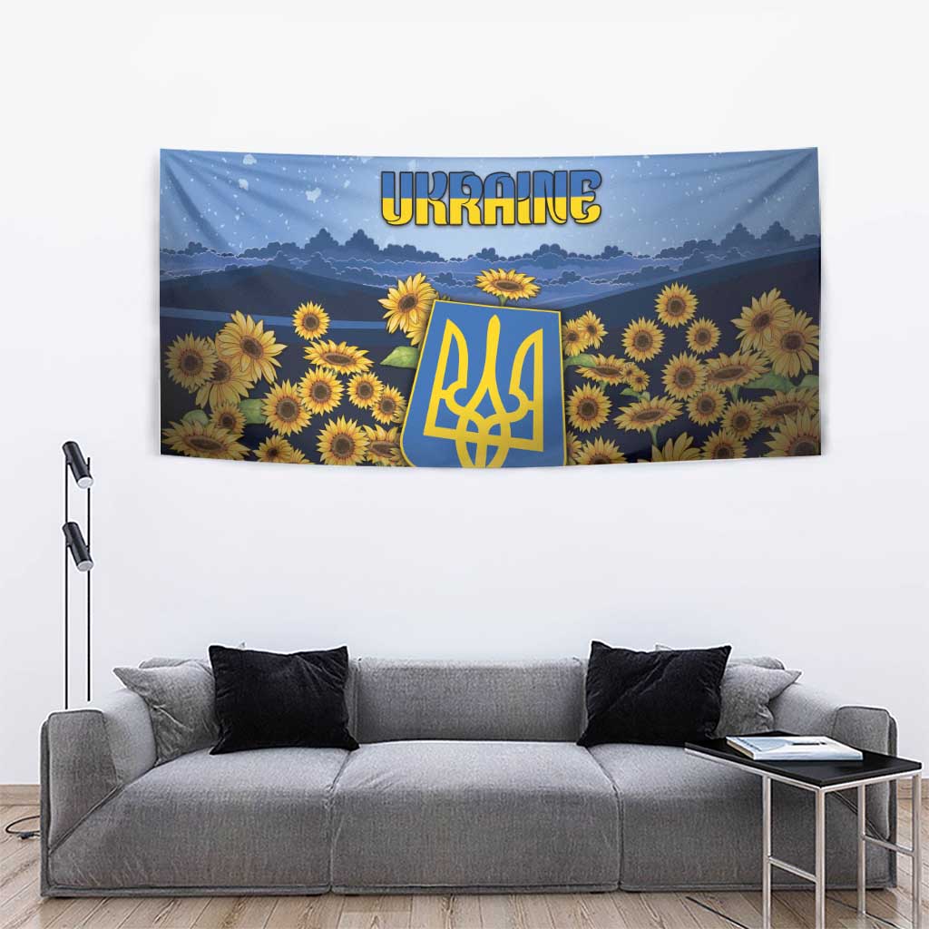 Ukraine Tapestry Coat Of Arms On Sunflower Field - Wonder Print Shop
