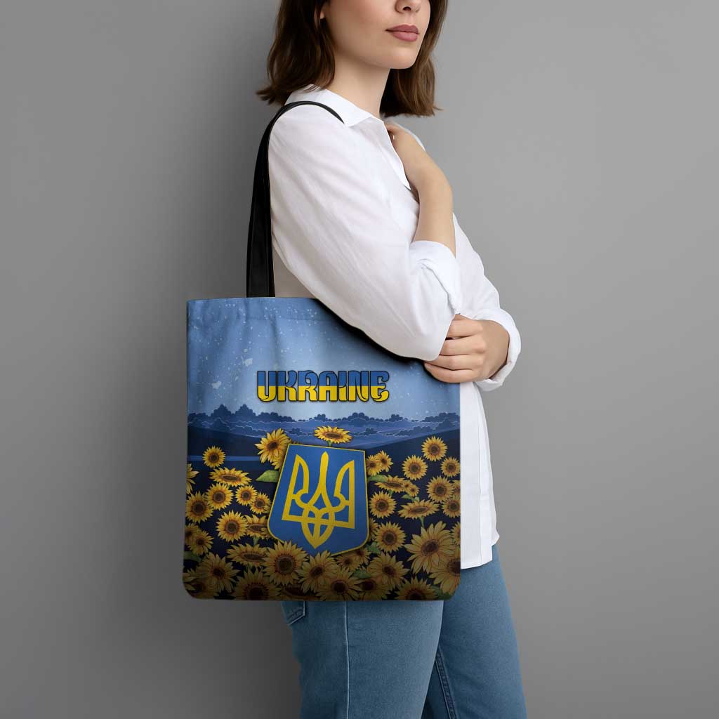 Ukraine Tote Bag Coat Of Arms On Sunflower Field - Wonder Print Shop
