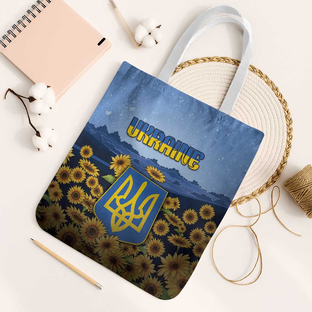Ukraine Tote Bag Coat Of Arms On Sunflower Field - Wonder Print Shop