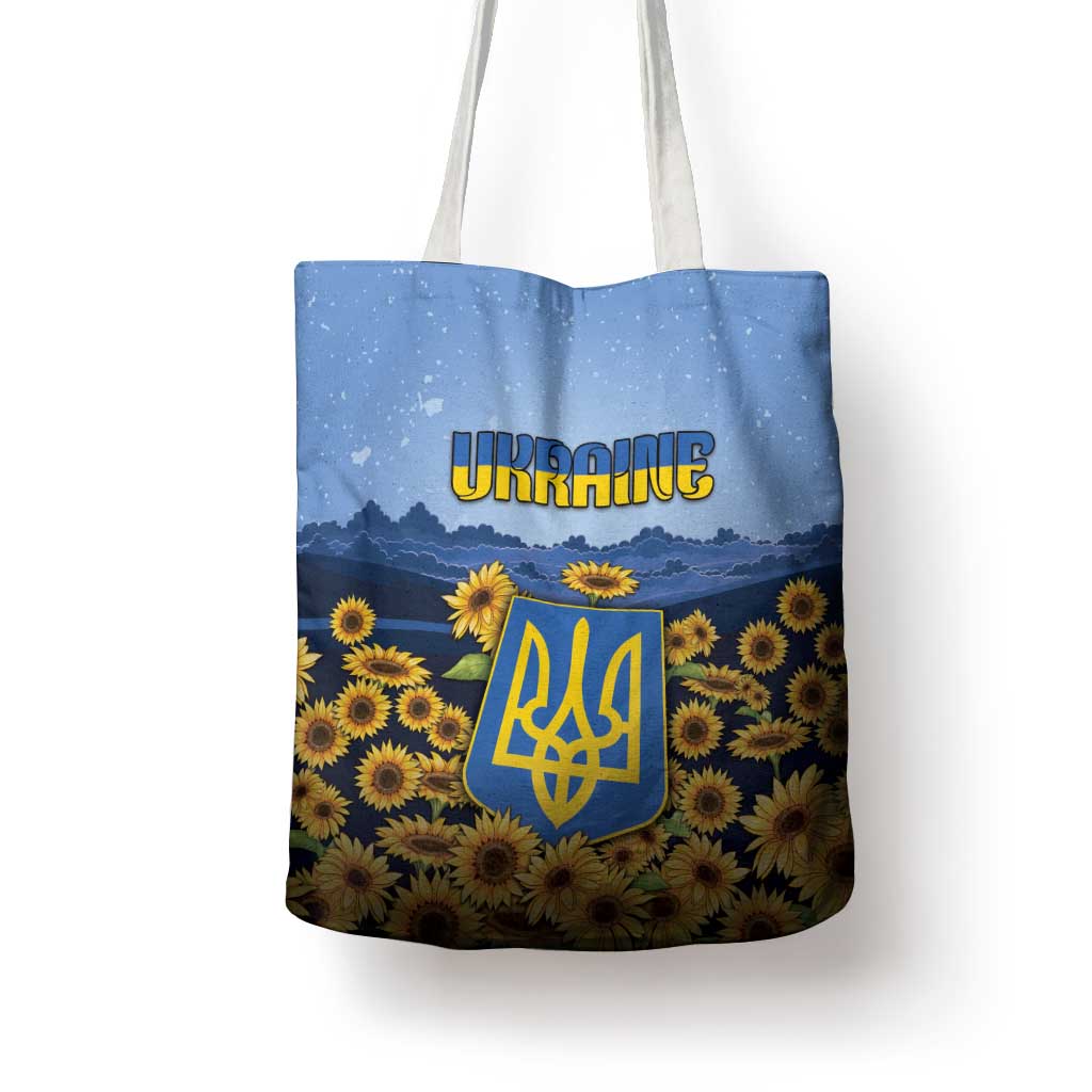 Ukraine Tote Bag Coat Of Arms On Sunflower Field - Wonder Print Shop