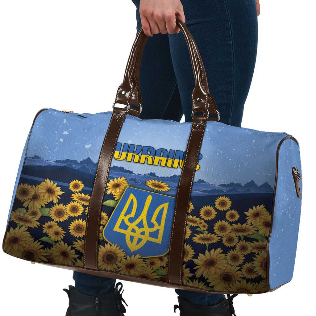 Ukraine Travel Bag Coat Of Arms On Sunflower Field - Wonder Print Shop