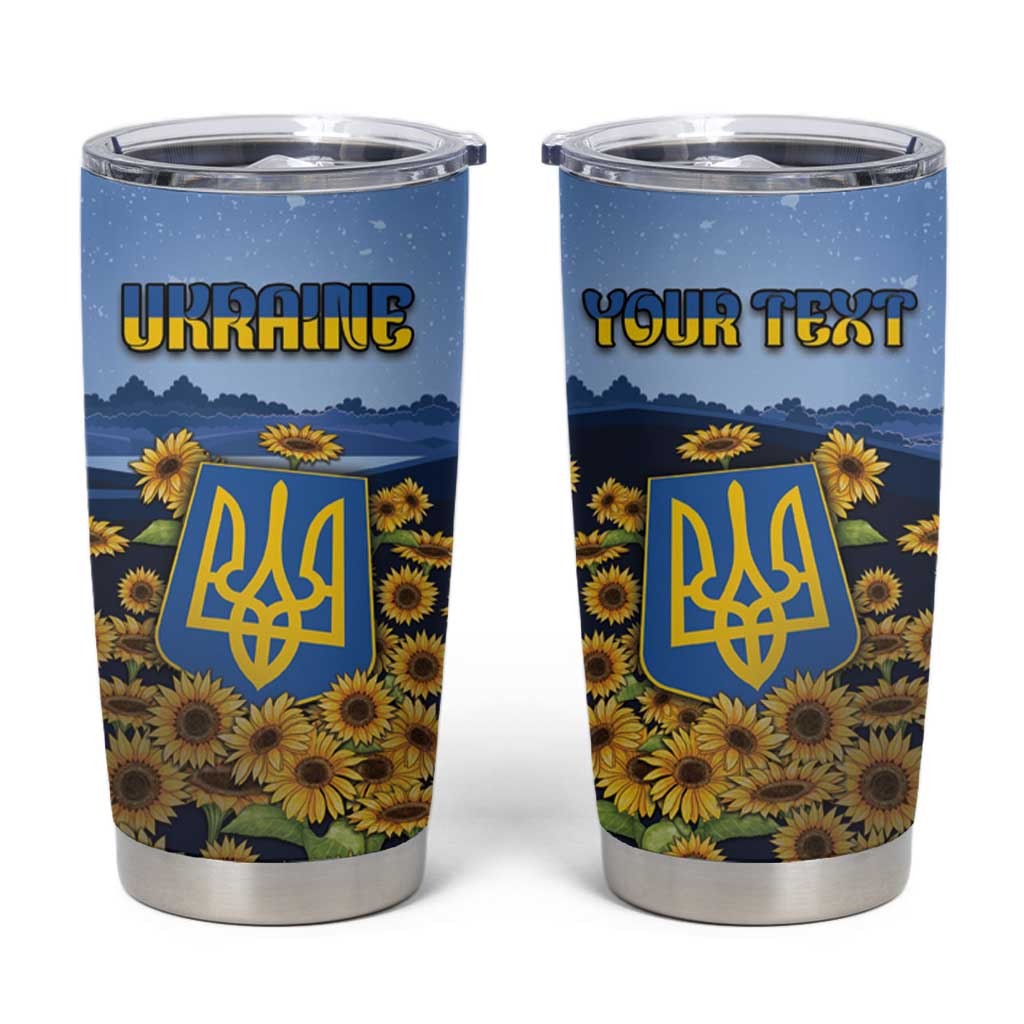 Personalized Ukraine Tumbler Cup Coat Of Arms On Sunflower Field - Wonder Print Shop