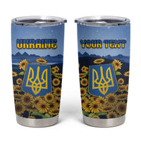 Personalized Ukraine Tumbler Cup Coat Of Arms On Sunflower Field - Wonder Print Shop