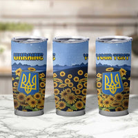 Personalized Ukraine Tumbler Cup Coat Of Arms On Sunflower Field - Wonder Print Shop