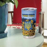 Personalized Ukraine Tumbler Cup Coat Of Arms On Sunflower Field - Wonder Print Shop