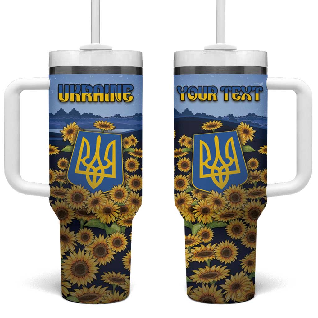 Personalized Ukraine Tumbler With Handle Coat Of Arms On Sunflower Field - Wonder Print Shop