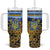 Personalized Ukraine Tumbler With Handle Coat Of Arms On Sunflower Field - Wonder Print Shop