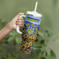 Personalized Ukraine Tumbler With Handle Coat Of Arms On Sunflower Field - Wonder Print Shop