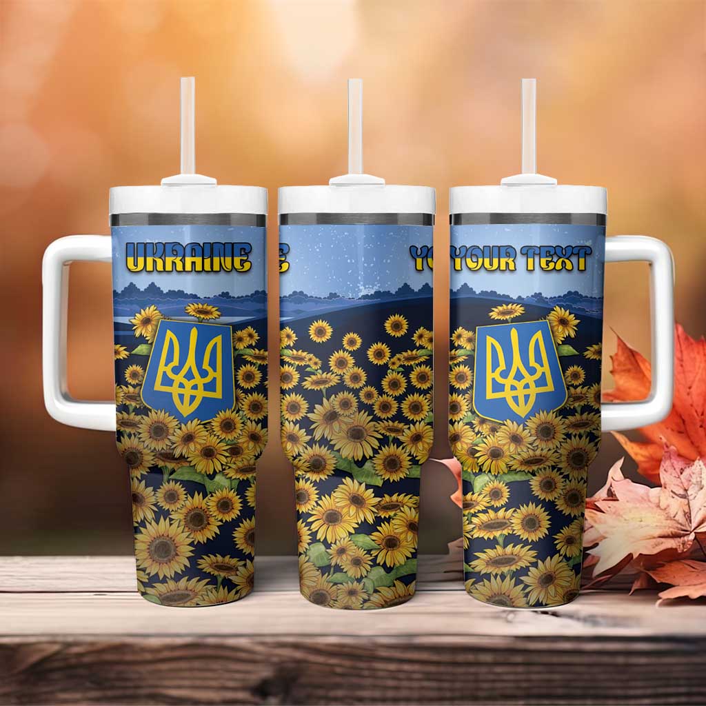 Personalized Ukraine Tumbler With Handle Coat Of Arms On Sunflower Field - Wonder Print Shop
