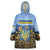 Personalized Ukraine Wearable Blanket Hoodie Coat Of Arms On Sunflower Field - Wonder Print Shop