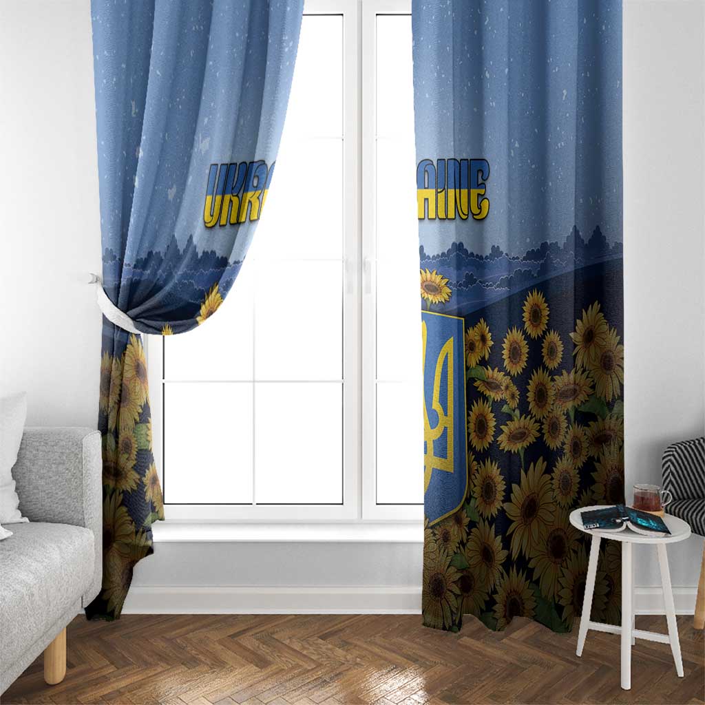 Ukraine Window Curtain Coat Of Arms On Sunflower Field - Wonder Print Shop