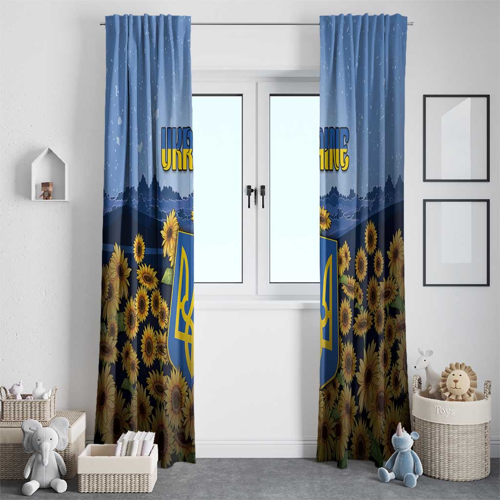 Ukraine Window Curtain Coat Of Arms On Sunflower Field - Wonder Print Shop