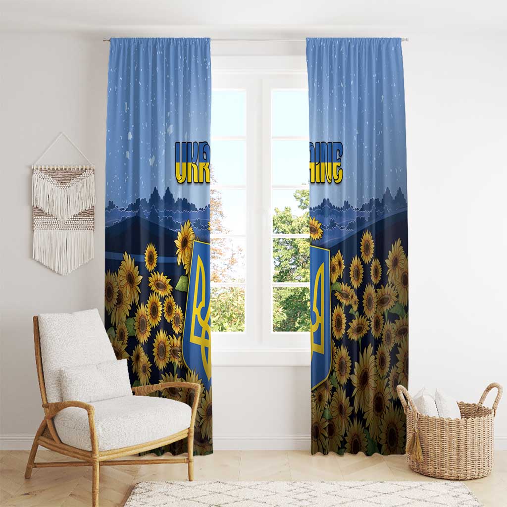 Ukraine Window Curtain Coat Of Arms On Sunflower Field - Wonder Print Shop