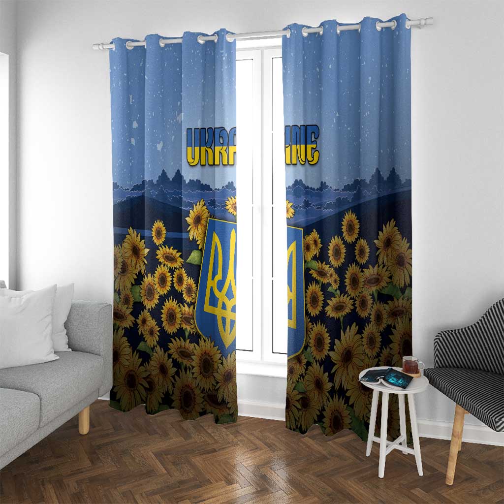Ukraine Window Curtain Coat Of Arms On Sunflower Field - Wonder Print Shop