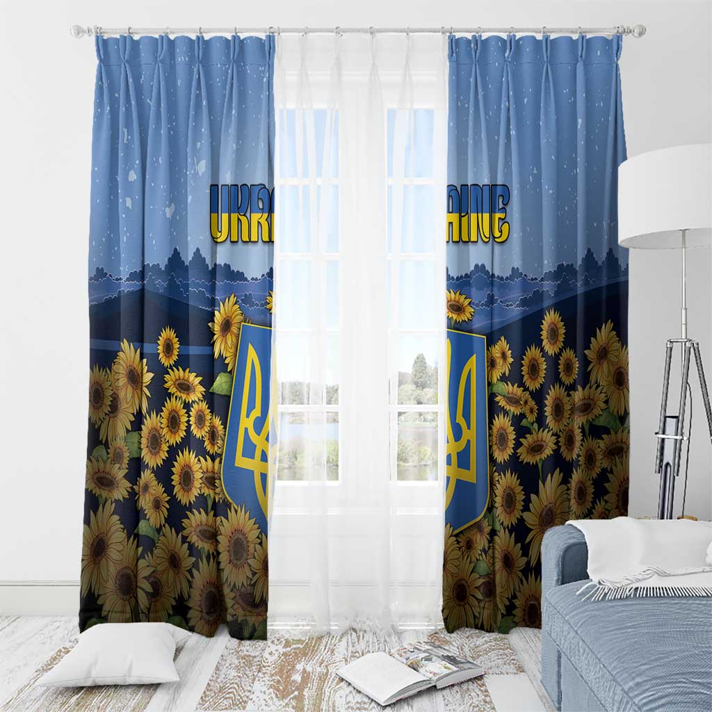 Ukraine Window Curtain Coat Of Arms On Sunflower Field - Wonder Print Shop