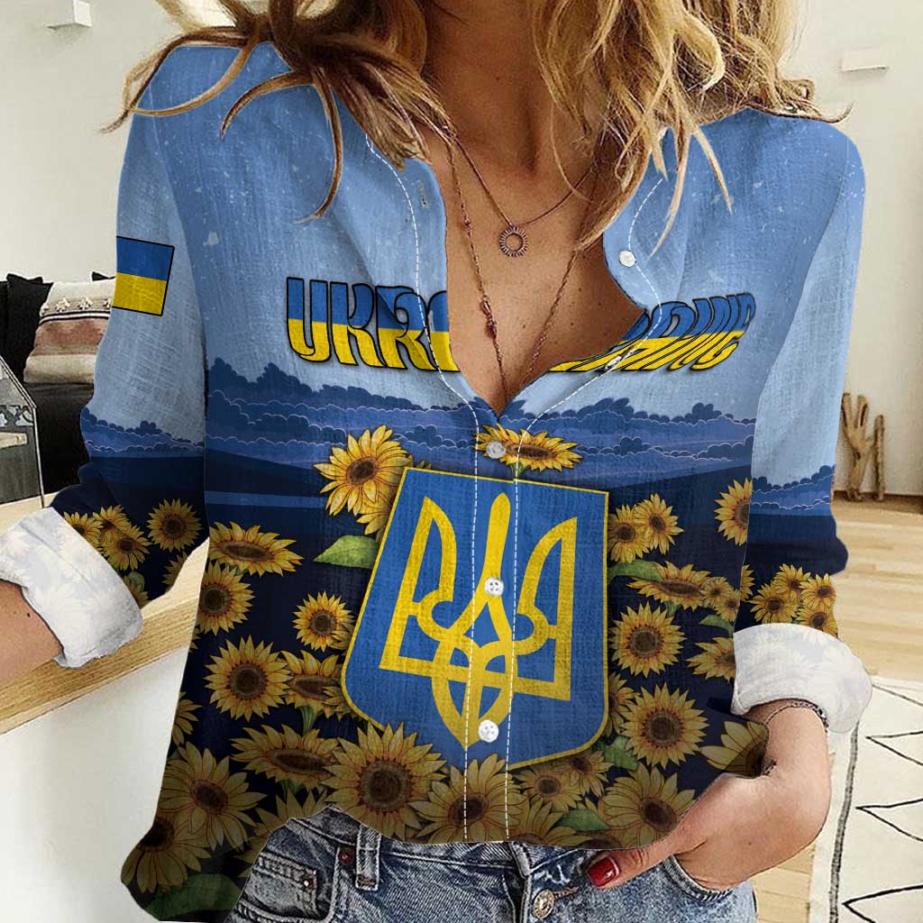 Personalized Ukraine Women Casual Shirt Coat Of Arms On Sunflower Field - Wonder Print Shop