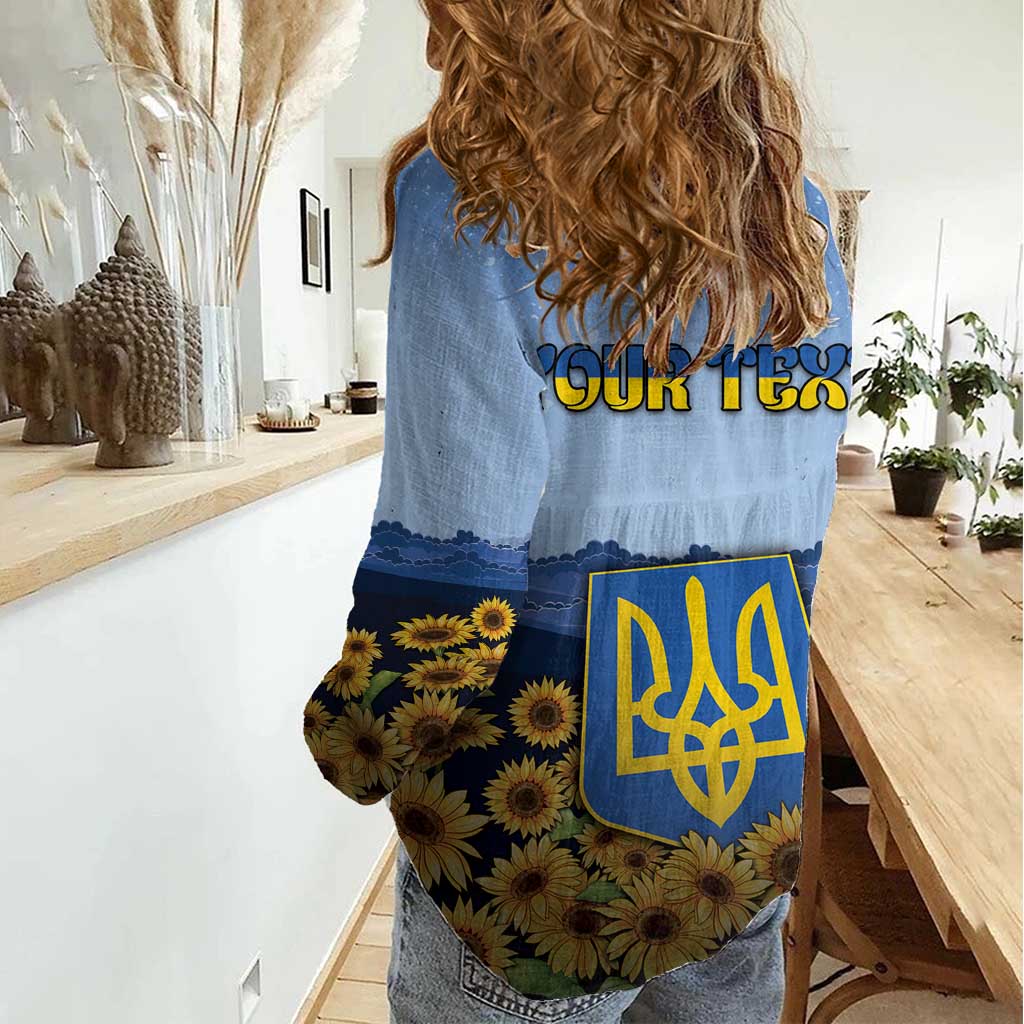 Personalized Ukraine Women Casual Shirt Coat Of Arms On Sunflower Field - Wonder Print Shop