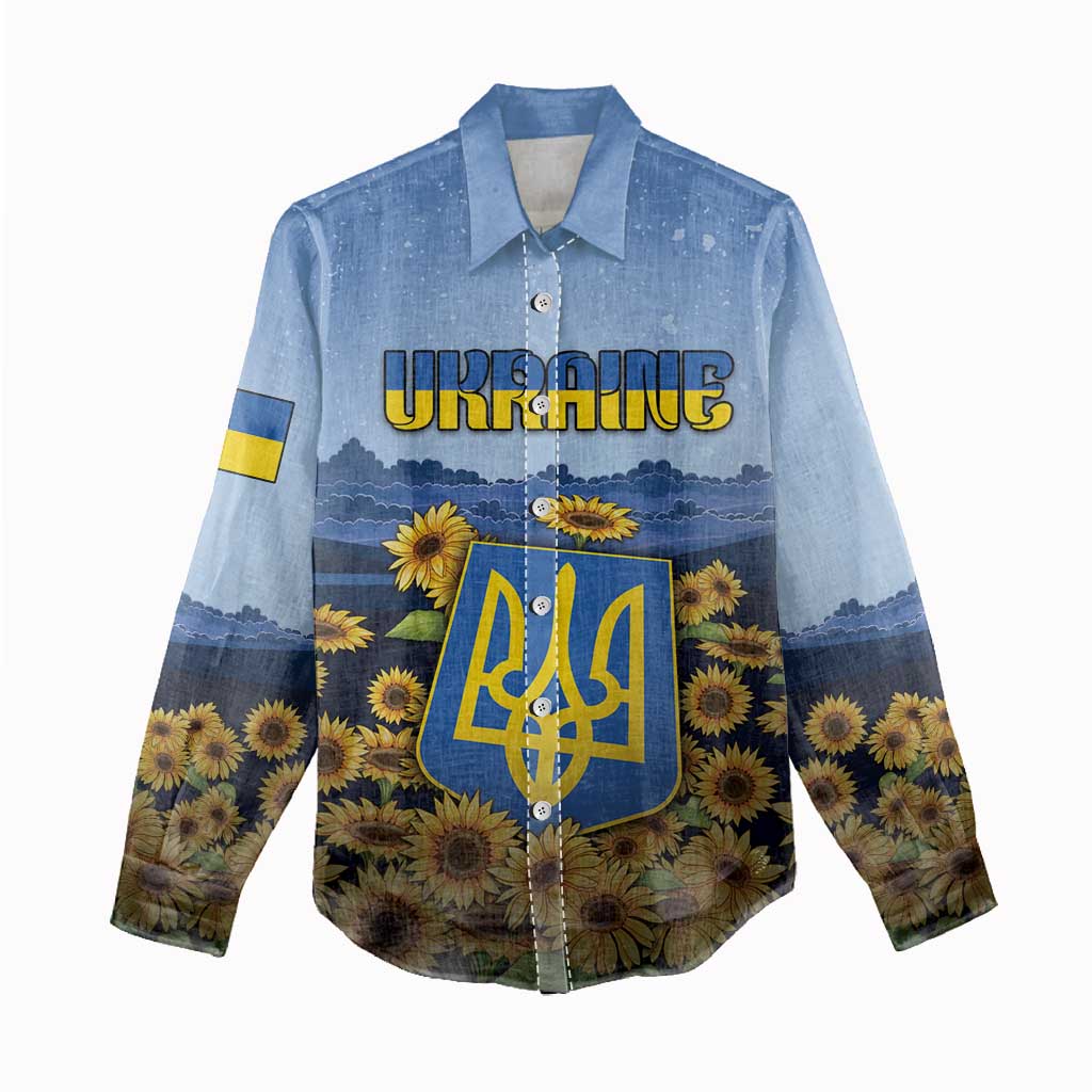 Personalized Ukraine Women Casual Shirt Coat Of Arms On Sunflower Field - Wonder Print Shop