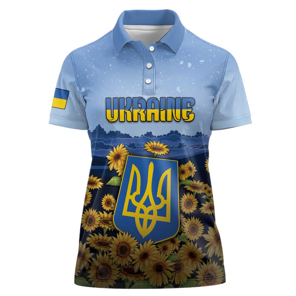 Personalized Ukraine Women Polo Shirt Coat Of Arms On Sunflower Field - Wonder Print Shop